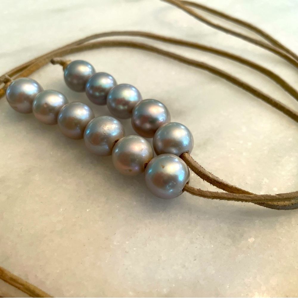 Faux silver pearl wrap necklace